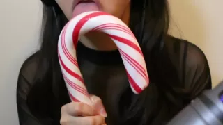 ASMR Asian Girl Sensually Licks HUGE Candy Cane