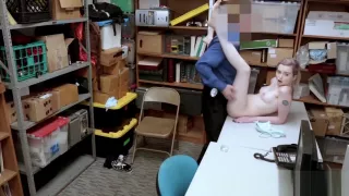 Teen caught shoplifting faces cops giant dick in her mouth