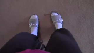 Giantess with tiny in sweaty shoes and socks