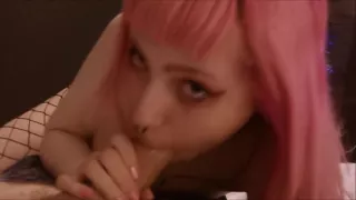 POV sloppy blowjob in fishnets blowjob