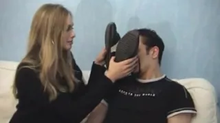 Blonde sneaker and foot smelling