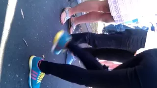 desperate pee dance woman in line 2