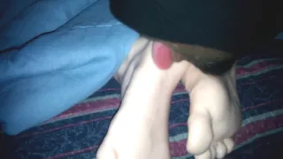 sleeping boy got his feet licked and tickled