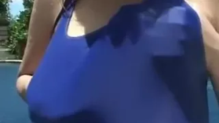 Blue One Pice Swimsuit sexy Asian