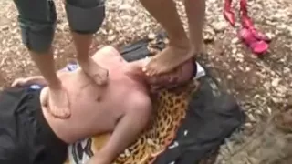 Two Beautiful Girl trampling hard in barefoot