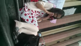 The Chinese hot teen in white stockings got upskirted