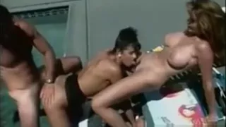 Eighties Hoties Sharing A Hard Dick By The Pool