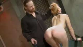 Ginger sex slave had her shaved pussy treated like a toy