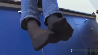 Hot Blonde Show Her Sexy Feet In Stockings