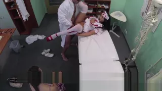 Patient shares doctors cock with halloween zombie nurse