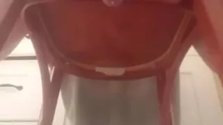 Milking cock from behind. Dripping precum