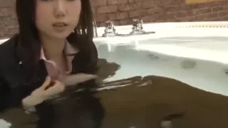 japanese OL wetlook in trousersuit