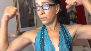 Latina granny flexex her calves and biceps