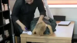 Girl bound and gagged on table