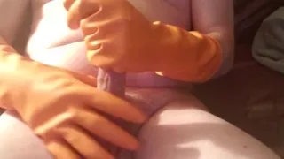 Silky rubber glove masturbation and fingering