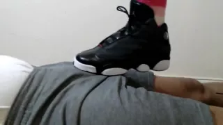 Shoejob teasing in Air Jordans and knee high socks