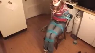 Tied to chair by boyfriend girl tries to escape