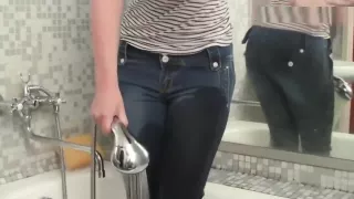 (TheJeansGetWet) Summer Water jet against her jeans