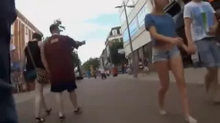 Candid Teen in Tiny Jean Shorts and Bare Midriff