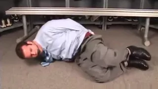 hogtied and ball gagged in shirt and tie