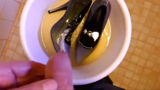 Pissing in wifes stiletto high heels over and over again