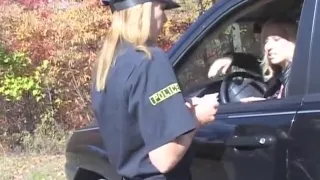 Leather Jacket girl arrested, handcuffed really tight