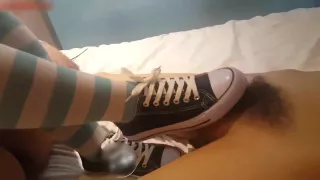 Sweety girl let her boyfriend cumshot by footjob