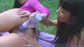 Horny Lesbians And A Dildo In The Park