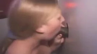 Slutty Blonde Amateur Sucking Black Dick Through Glory Hole