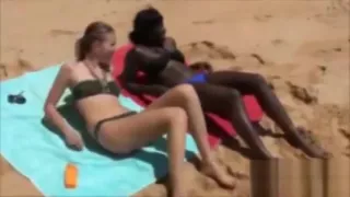 Guy Fucks Black And White Girls On The Beach
