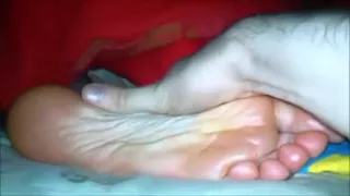 Sleeping girl w blueyellow socks +socks removal