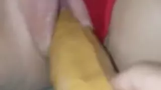 my girlfriend  cums and creams over thick dildo.