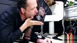 Mistress walking in cummy shoes