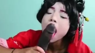 Asian In Kimono Vivianna Mulino Blows A Black Cock