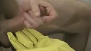 Rubber Gloves Massage and huge cum all over them