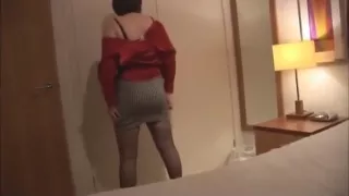 Busty Hairy mature brunette in tight mini skirt stripping