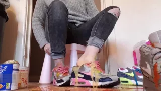 Pouring stuff in well worn Nike Air Max