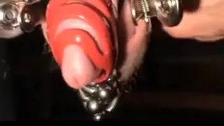 So Much Cum in Chastity with pierced Balls - CBT Prostate