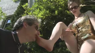 Mistress Makes Him Worship Her Feet In Public On A Leash And Collar Dirty