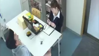 Japanese Saleslady Undertable Footjob