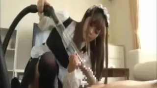 Maid vacuums dick
