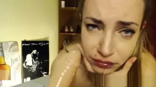 BRUTAL deepthroat gagging POV punishment blowjob for romanian slut camwhore