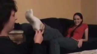 Girlfriend stinky socks in feet