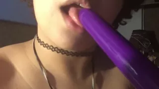 Chubby babygirl blows her new toy ;3