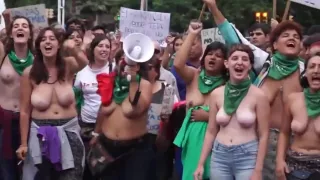 Topless Argentinian protesters with big boobs