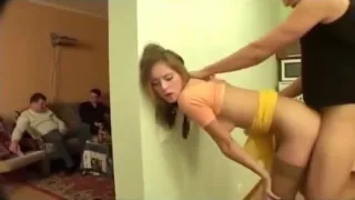 Slim Russian Teen next to living room