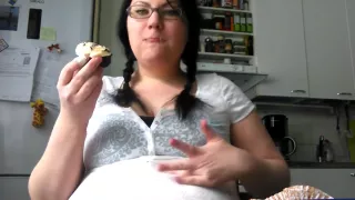 Big Belly Girl Making Mess Eating Cupcakes