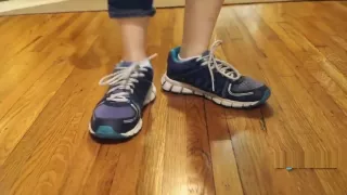 Hot teen girl tries on & puts on brand new white ankle socks