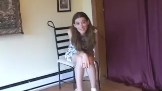 Desperate woman pissing in small cup 04