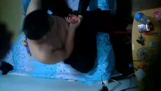 Chinese Straight Chubby Bear and His Girl in Hotel